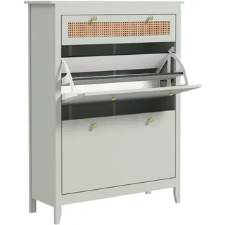 Homcom Schuhschrank mit 2 Klappen Schuhkipper mit Schublade für 12 Paar Schuhe Grün , Holzwerkstoff , 30x120x88 cm , Garderobe, Schuhaufbewahrung, Schuhschränke