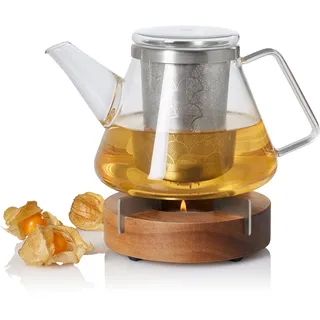 AdHoc Geschenkset Teekanne FUSION aus Borosilikatglas 1,0 Liter + Stövchen TUTO