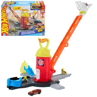 Hot Wheels City -Spielset „Super-Feuerwehrwache“ und Spielzeugauto im Maßstab 1:64, Strecke auf über 40 cm verlängerbar,