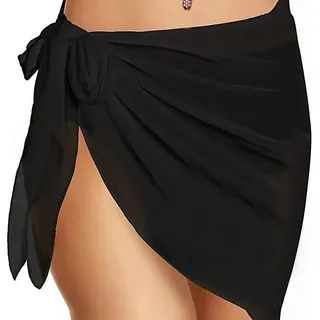 Pareo Damen Strand, Strandrock Damen Chiffon Schwarz – Bikini Rock Kurz, Strandtuch & Bikini Tuch Hüfte für Urlaub, Strandkleid & Sommer Schwarz