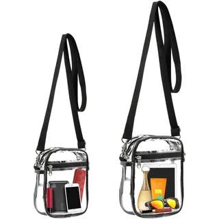 Transparente Umhängetasche, Stadion-genehmigt, durchsichtige Umhängetasche mit Fronttasche und verstellbarem Gurt für Konzerte, Festivals, klare Kuriertasche für Damen und Herren, 2 Packungen