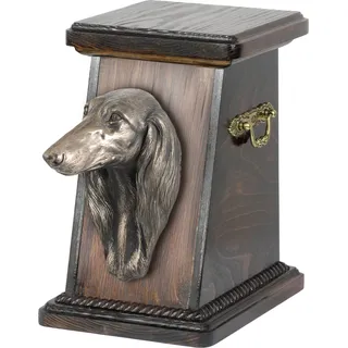 Saluki, Persischer Windhund eine Ascheurne für Hunde, eine elegante Urne mit einer Statue, eine Gedenkurne mit dem Porträt eines Hundes von der Marke Art-Dog