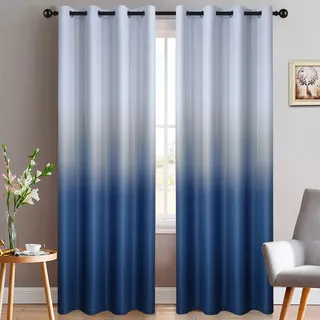Yakamok Blue Ombre Vorhänge lichtblockierend Farbverlauf Paneele Raumverdunkelung Thermisch isoliert Ösen Fenstervorhänge für Wohnzimmer/Schlafzimmer (blau, 2 Paneele, 132 x 213 cm)