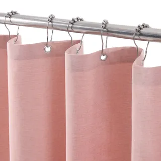 VANZAVANZU Duschvorhang Schmaler Leinen 92 x 182 cm mit Metall Duschvorhangringe Schwerer Stoff Textil Badewannenvorhang Anti Schimmel Bad Vorhang Wasserdicht Badezimmer Vorhang - Rosa
