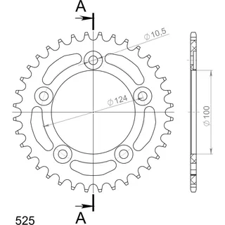 Alu-Kettenrad Supersprox 525 - 36Z (schwarz) RAL-744:36-BLK|ID 100,0 LK 124,0 5-Loch