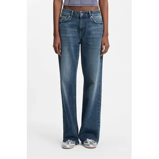 Hugo Loose-fit-Jeans HUGO "Gamala", Damen, Gr. 31, Länge 34, blau (medium blau 422), Denim/Jeans, Obermaterial: 100% Baumwolle, unifarben, loose fit lang, Jeans Loose-fit-Jeans, mit ausgefranstem Saum, Baggy-Fit