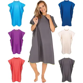 Gräfenstayn Premium Badeponcho mit Knöpfen - Öekotex 100 - Umziehhilfe Damen & Herren - Surf-Poncho Strand - Handtuch-Poncho Erwachsene - Umkleide-Hilfe - Badeumhang Mikrofaser (L-XL anthrazit)