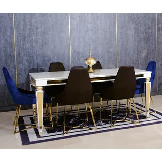 Moderner Esszimmer Set Luxus Möbel Esstisch 6x Stühle Essgarnitur 7tlg - Weiß