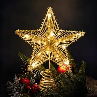 Sprinlot Weihnachtsbaum Spitze Stern, Gold Weihnachtsbaumspitze, Weihnachtsbaum Topper, Christbaumspitze Stern, Baumspitze Weihnachten für Weihnachtsdeko Party Geburtstag