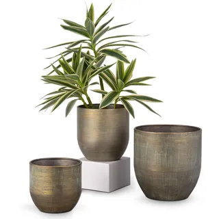 3er Set Blumentöpfe aus verzinktem Stahl perfekt für Moderne Dekoration und Pflanztöpfe, Dekorativen Zink Töpfen drinnen und draußen,16.5cm/13.5cm/12cm, Grün
