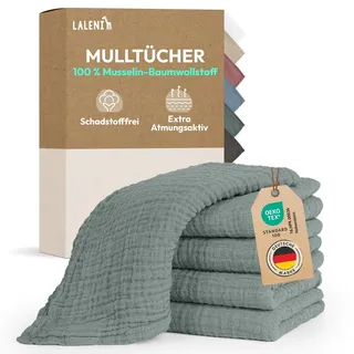 Laleni Spucktücher Baby im 5er Set aus Reiner Baumwolle - schadstofffreie Mulltücher weich 70x70 - saugstarke Mussellintücher Baby - Musselin Tuch als Mullwindel waschbare Mulltücher - Grün