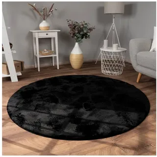 Paco Home Fellteppich »Kunstfell Soft 380« rund 14 mm Höhe Langflor, Kuschelteppich - besonders weich, Uni-Farben, schwarz