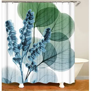M&W DAS DESIGN Duschvorhang Natur Pflanzen Badezimmer grüne Textil Vorhang Antischimmel-Effekt Blumen waschbar Shower Curtain Blätter Verschwommen Stil inkl. 12 C-Ringe Gewicht unten 180x200cm(BxH)