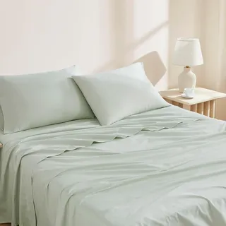 Linen Closet Luxury Cotton 3-teiliges Bettlaken-Set, Bio-Baumwolle, Fadenzahl 144, Doppelbett, Hellgrün