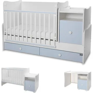 Lorelli Babybett 4 in 1 Trend Plus NEW Schaukelfunktion Jugendbett Schreibtisch weiß blau - Blau