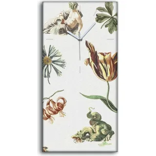 Wandkunst Leinwand Bild Uhr Geräuschlos 30x60 Gemälde Antike Blumen Mann Drache - weiße Hände - Weiß