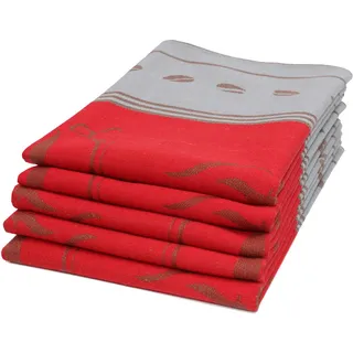 ZOLLNER 5er Set Geschirrtücher, 50x70 cm, Baumwolle, Kaffee Motiv, rot