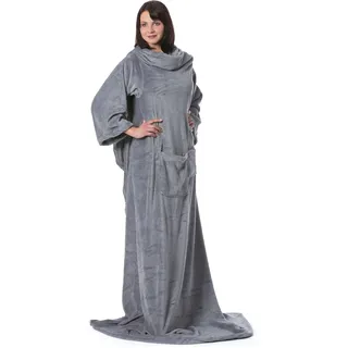 ZOLLNER Kuscheldecke mit Ärmeln - super kuschelige und warme Sofadecke - Taupe - in 170x200 cm - mit Taschen - waschbar bis 95°C - Hotelqualität - Oeko Tex® Zertifiziert