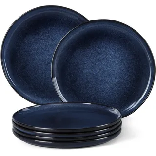 Homikit Teller Set 6 Personen, Reaktive Glasur Steinzeug - 26,5 cm Speiseteller Essteller, Modern Geschirr Plates Set Servierteller für Kuchen, Mikrowellenfest & Spülmaschinenfest, Universum Blau