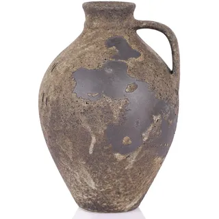 QIANLING Rustikale Keramik-Steinvase mit Griff, große Vintage-Terrakotta-Vase für Heimdekoration, Bauernhaus-Stil, Esstisch, Regal und Tischdekoration