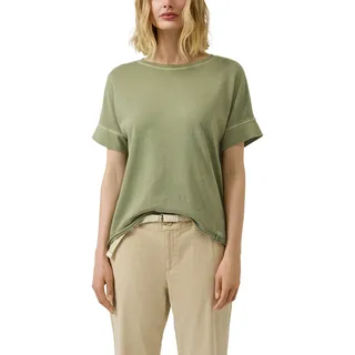 T-Shirt S.OLIVER, Damen, Gr. 36, grün (khaki), Web, Obermaterial: 100% Baumwolle, unifarben, relaxed fit normal, Rundhals, Bündchen, Shirts T-Shirt, mit offenem Saum