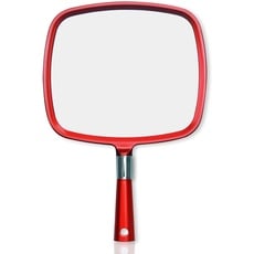 Mirrorvana Handspiegel mit Griff, Spiegel für Friseure und zum Haareschneiden, Friseursalon Frisierspiegel Groß (Rot)