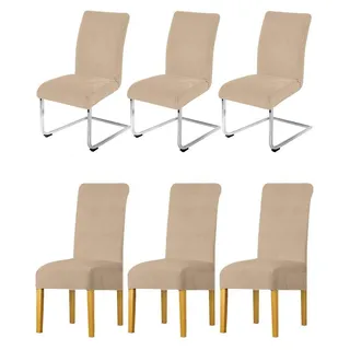 Stuhlhussen 6er Set, Universell, Abnehmbar, Waschbar, Samt, Stretch, Esszimmerstuhl, Küche, Restaurant, Kamel