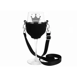 eXODA Valhalla Weinglas mit Halter zum Umhängen in Schwarz edler königlicher Gravur für 350ml spülmaschinenfest ideal für gesellige Zusammenkünfte und entspannte Momente