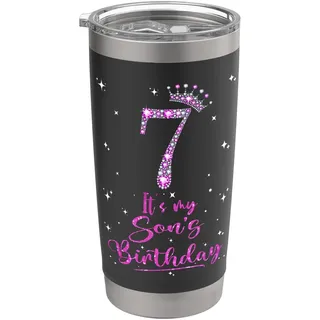 7 Es ist der Geburtstag meines Sohnes, rosa Krone, 7 Jahre alt Doppelwandiger Edelstahl-Thermobecher