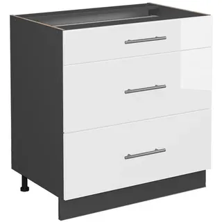 Vicco Küchenunterschrank Fame-Line Weiß Hochglanz 80 cm mit 3 Schubladen ohne Ap , Holzwerkstoff , Rechteckig , 80x82x51.6 cm , Küchen, Küchenmöbel, Küchenschränke, Küchenunterschränke
