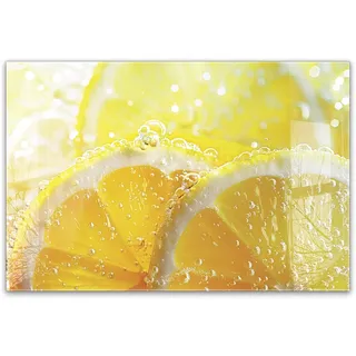 timalo Küchenbild aus Acrylglas modernes Wandbild Glasbild Deko Küche XXL Acryl-Bild wie Glas | 60x40cm Frische Zitronen im Wasser Splash