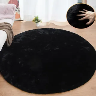 ORINOVA Teppich Rund 240 cm Schwarz Schlafzimmer Wohnzimmer Runder Kunstfell Teppich Flauschig Weich Waschbar Gegend Groß