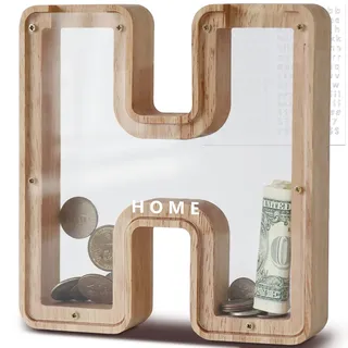 DBPBToU Spardose Kinder, Sparschwein Kinder, Buchstaben Spardose Holz, Spardose Personalisiert für Geburtstag Geschenk/Heimdekoration/Keepsake (H)