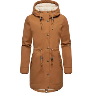 Ragwear Damen Wintermantel mit Kapuze Wasserdichter Mantel Lange warme Winterjacke Teddy-Kunstfell Canny Canvas XL braun