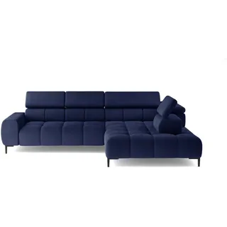 DOMO-HOME Ecksofa PLAZA L mit elektrischer Sitzverstellung 300x216cm | Komfortable U-Form | Verstellbare Kopfstützen | Hochwertige Polsterung | Modernes Design mit Metallfüßen | Farbe dunkelblau Solar | Rechts