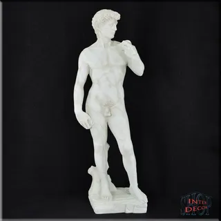 Figur Statue David XL Antike Skulptur Gartenfigur Büste Figuren Kunstharz (Gr. Groß) - 76+28 - Antik Silber mit Silberdekor - 40,5 cm X 115 cm X 30,5 cm