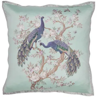 Laura Ashley Zierkissen Belvedere Pfau 50x50cm , Blau, Smaragdgrün , Textil , Tiere, Vintage , Füllung: Polyester , Quadratisch , 50x50 cm , FSC Mix , Heimtextilien, Wohntextilien, Kissen, Zierkissen