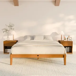 Bambus Bettgestell 160x200 cm - Massivholz Plattformbett - Stecksystem Montage ohne Werkzeug - Geräuscharm - Modern minimalistisch - Natur