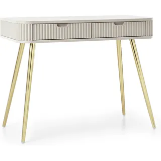 Schminktisch, Beine aus Kaschmir-Gold, Frisierkommode-Stehmöbel mit 2 Schubladen - Beige