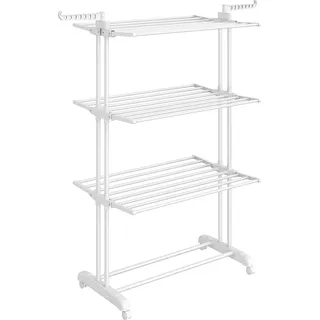 SONGMICS Wäscheständer, Standtrockner 4 Ebenen, mit Rollen, 63,5 x 128 x 173 cm, Wolkenweiß - Weiß