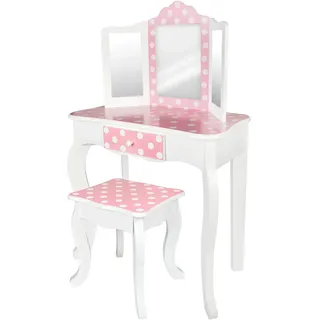 Woomax Teamson, Colorbaby 85388 Schminktisch für Kinder, aus Holz, mit Hocker und Spiegel, Mädchen, Schönheitszentrum mit Schublade, pädagogisches Spielzeug für Kinder 3 Jahre, Rosa