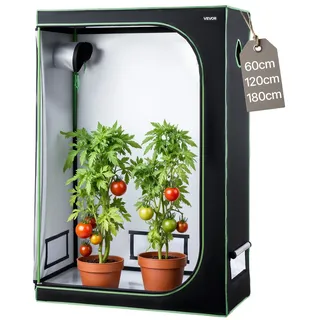 VEVOR Growzelt, 120x60x180 cm, Growbox 600D hochreflektierendes Mylar, Indoor-Pflanzenzelt mit Beobachtungsfenster, Bodenwanne & Reißverschluss, Gewächshaus Zuchtzelte für Obst, Blumen & Gemüse