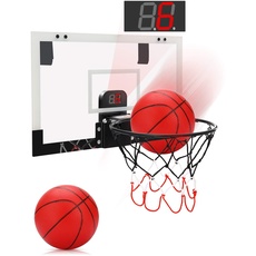 PELLOR Mini Basketballkorb fürs Zimmer Mini Basketball mit Bewertungsfunktion und Sound, hängendes Basketballbrett mit 2 Bällen und Pumpe Indoor Outdoor Wurfspiele für Kinder