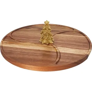 NEVESSA Rundes Snack-Servierbrett, Deko-Weihnachtsbaum, Akazienholz, Ø 28 cm