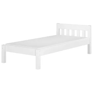 Modernes Einzelbett Massivholz Kiefer weiß 90x200 Futonbett Jugend Zubehör wählbar V-60.38-09WRollrost und Matratze inkl. - Weiß
