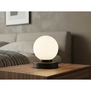 Kleine Tischlampe Schwarz mit Glas Kugel Weiß, LED per Touch stufenweise dimmbar - Schwarz, Weiß