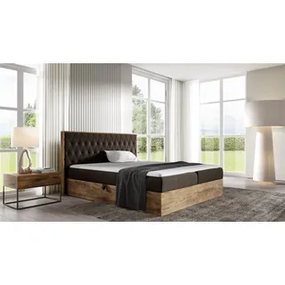 Fun Möbel Boxspringbett Bett BROMIA 200x200cm Lancelot Eiche Stoff Braun inkl. Bettkasten