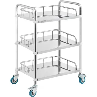 Vevor Labor-Rollwagen, Rollwagen aus Edelstahl mit 3 Ablagen, Labor-Servierwagen mit Lenkrollen, Dentalwagen für Klinik, Labor, Krankenhaus, Salon, 670 x 395 x 867 mm