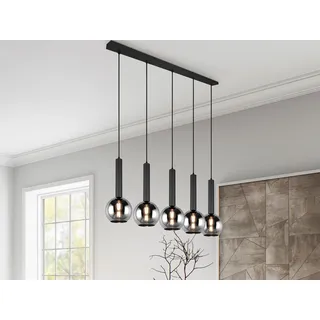 LED Pendelleuchte Industrial Style 5 flammig Rauchglas Schwarz für über Esstisch - Schwarz
