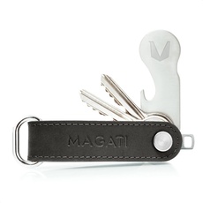 MAGATI Key Organizer - Schlüsseletui aus Echt-Leder, Edelstahl mit Schlüsselfundservice, Einkaufswagenlöser, Flaschenöffner, Profiltiefenmesser Graphit
